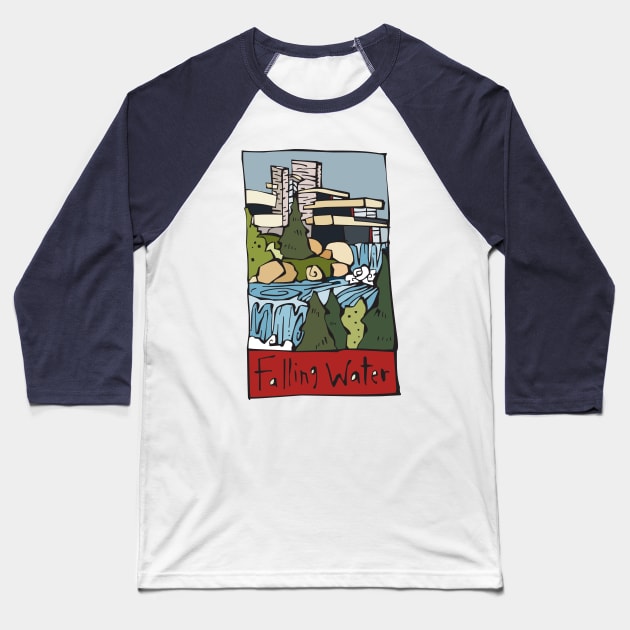 Falling Water building Baseball T-Shirt by TheHappyLot